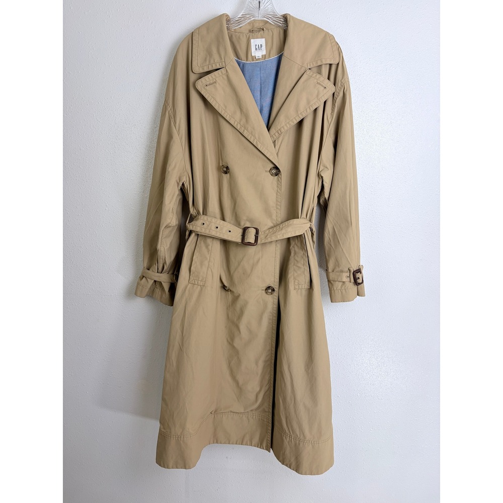 Gap Tan Khaki Double Breasted Belted Longline Trench Coat Womens XXL